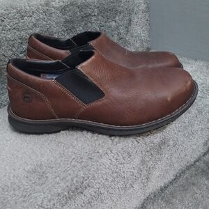 Timberland Men's Brown Leather Slip-Ons Steel Toe